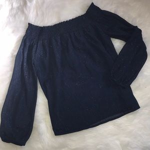 Blue off the shoulder long sleeve top